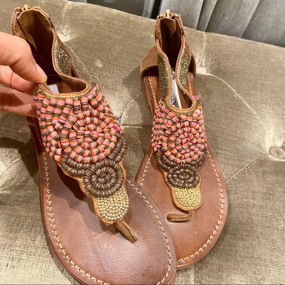 Steve Madden Beaded Pharaoh Thong Sandals Suede Leather - Picture 2 of 9